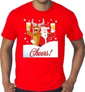 Grote maten fout Kerst t-shirt - dronken kerstman en Rudolf het rendier - rood voor heren -  plus size kerstkleding / kerst outfit 3XL