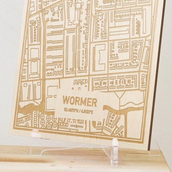 Kaart Wormer Gegraveerde stadskaart Hood&Wood Hout, A4
