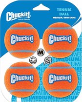 Chuckit! Tennis Ball - Hondenspeelgoed - Hondenbal - Natuurlijk rubberen kern - Medium - Ø6 cm - Oranje/Blauw - 4 Stuks