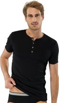 SCHIESSER Retro Rib T-shirt - O-hals met knoopsluiting - zwart -  Maat: S