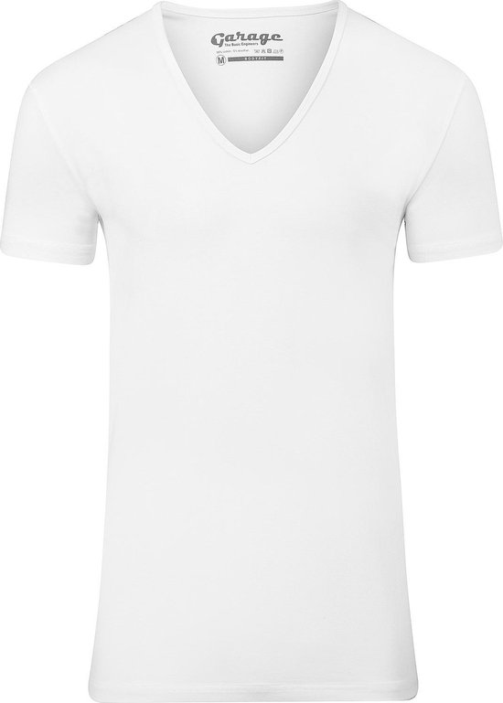 vlam Voorkeur audit Garage 206 - Bodyfit T-shirt diepe V-hals korte mouw wit M 95% katoen 5%  elastan | bol.com