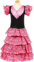 Spaanse jurk satijn roze/zwart - Maat 92/98 (4) - Lengte jurk 65cm