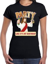 Fout kerst t-shirt zwart - party Jezus - Party like its my birthday voor dames - kerstkleding / christmas outfit 2XL