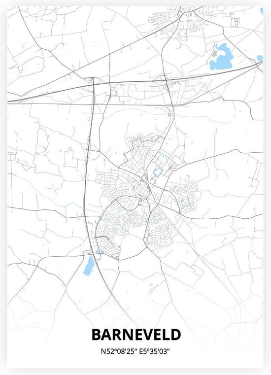 Barneveld plattegrond - A4 poster - Zwart blauwe stijl