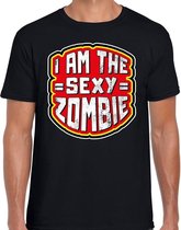 Halloween sexy zombie verkleed t-shirt zwart voor heren L