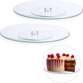 Relaxdays 2x taartplateau - draaibaar - serveerplateau - taartstandaard - 30 cm - glas
