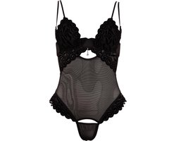 Zwarte String body met afneembare cups en kruis