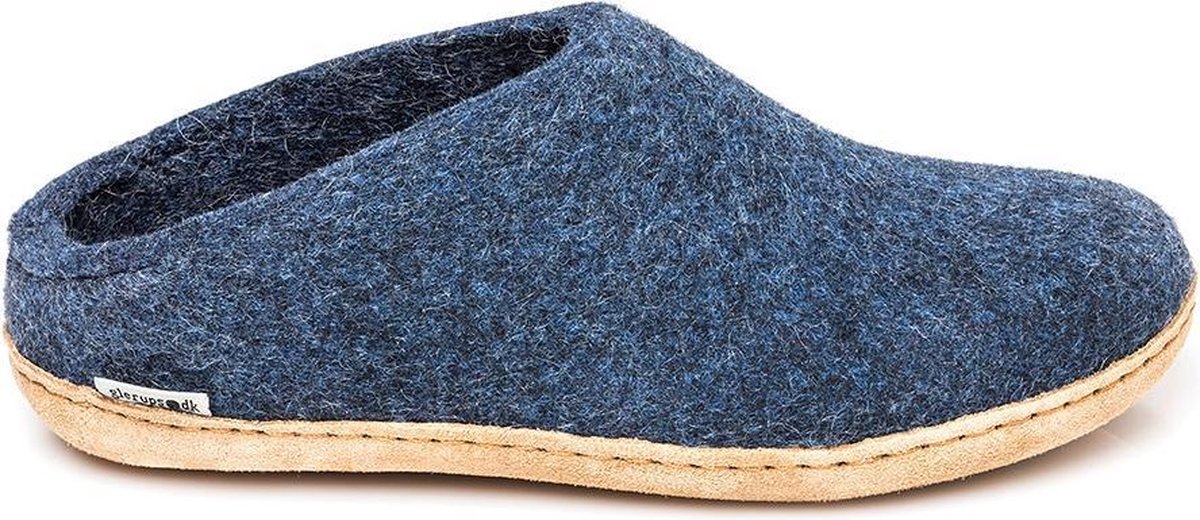 Glerups Slipper met leren zool-Blauw-43