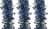 3x Kerstslinger sterren donkerblauw 10 x 270 cm - Guirlande folie lametta - Donkerblauwe kerstboom versieringen