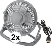 2x Grijze ventilator met USB stekker - Mini bureau ventilatoren 2 stuks