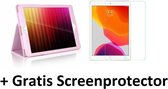 Tablet hoes geschikt voor Ipad 10.2 Inch 2019 / 2020 / 2021 - Flip Cover + Screenprotector - Roze