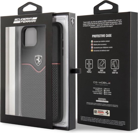 iPhone 11 Pro Max Backcase hoesje - Ferrari - Effen Zwart - Leer van Ferrari — afbeelding 2
