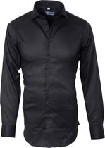 Kaki hemd Zwart plain Supima Twill-42