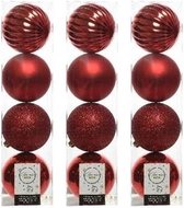 12x Kerstrode kunststof kerstballen 10 cm - Mix - Onbreekbare plastic kerstballen - Kerstboomversiering kerstrood
