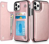 Wallet Case geschikt voor Apple iPhone 11 Pro Max - rosé goud + Glazen Screenprotector
