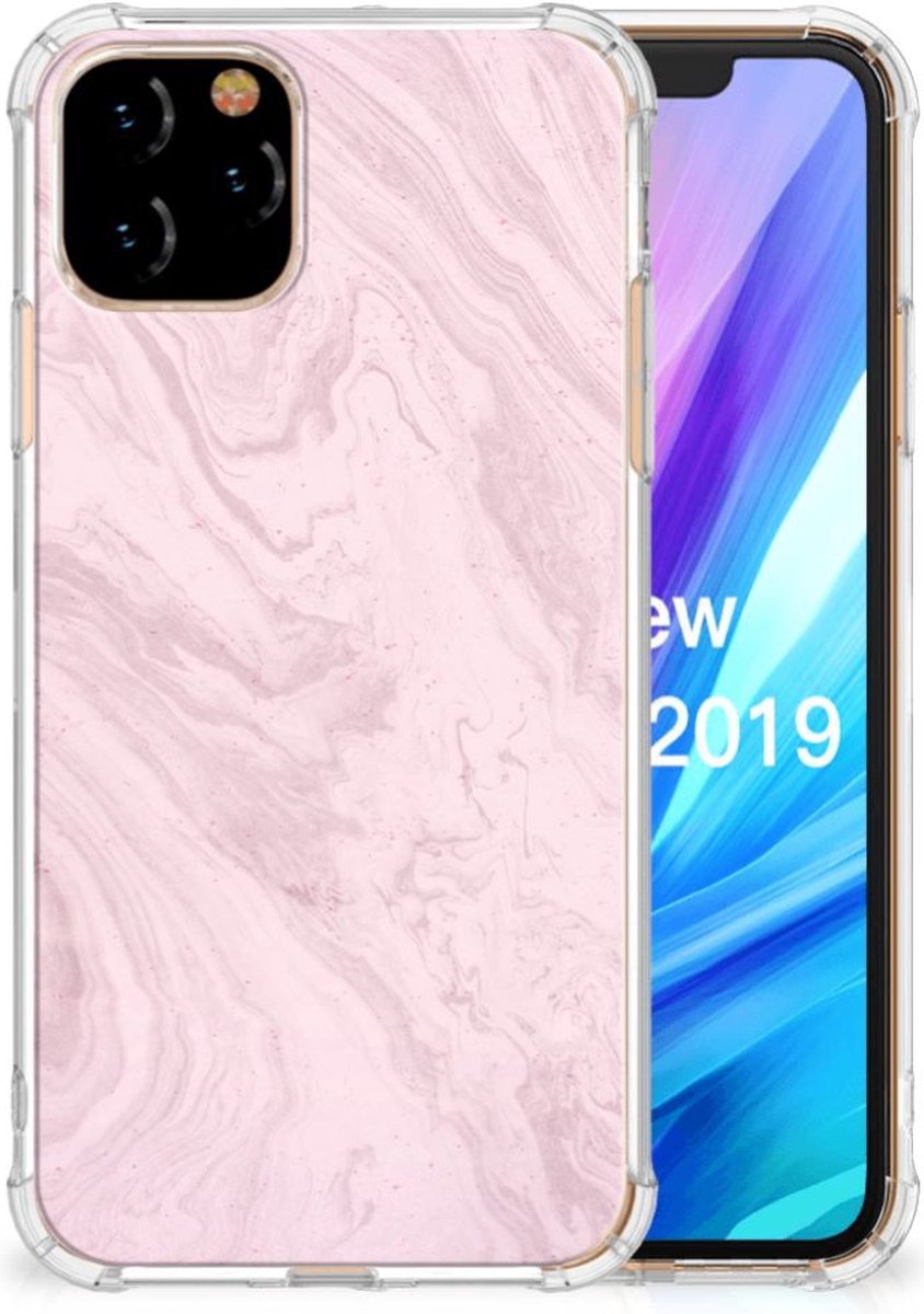 Apple iPhone 11 Pro Anti-Shock Hoesje Marble Pink - Origineel Cadeau Vriendin