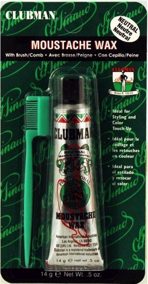 Clubman Pinaud Snorwax Neutraal Houdt de haren op z'n plek Perfect voor snorren baarden bakkebaarden en wenkbrauwen Inclusief borstel kam