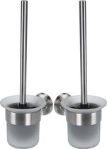 2x RVS toiletborstel houders met glas 37 cm - Toiletborstelhouders/wc-borstelhouders voor toilet - Schoonmaakproducten