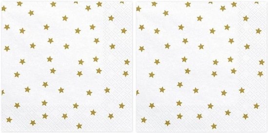 40x Kerst servetten met gouden sterren 33 cm