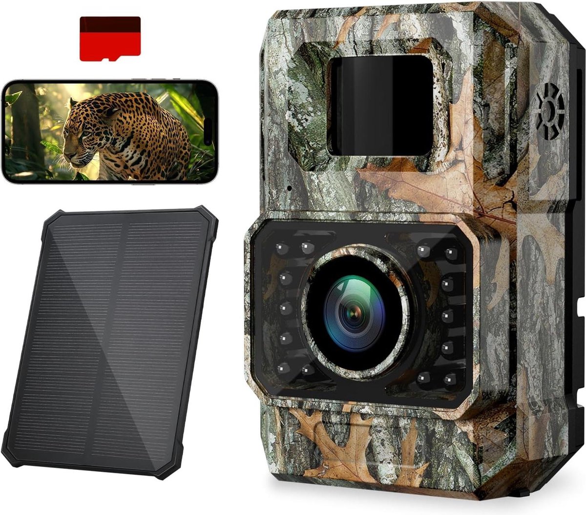 Jachtcamera op zonne-energie wifi 48 MP 30 fps met nachtzicht en kaart 32 GB Wildcamera