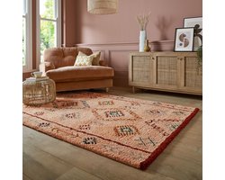Flycarpets Sahara Berber Shaggy vloerkleed - Hoogpolig - 100% Wol - Vintage - Roze 200 x 290 cm
