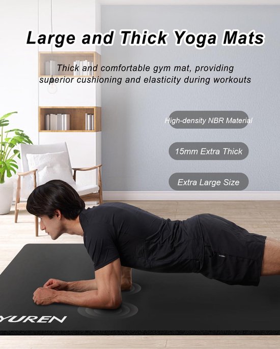 15mm Thick Yoga Mat - Extra Wide 185×90cm - Home Fitness Exercise Mat for Pilates, Cardio Training, and Gymnastics — afbeelding 3