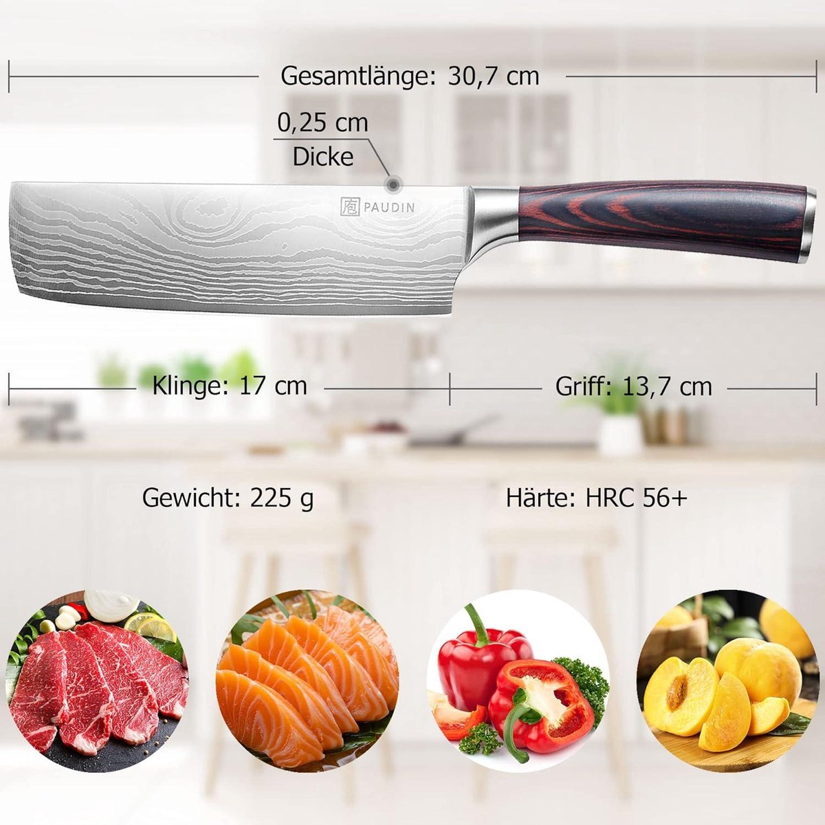 Nariki 17cm lemmetlengte hakmes Hoogwaardig roestvrij staal Aziatisch keukenmes met ergonomische handgreep