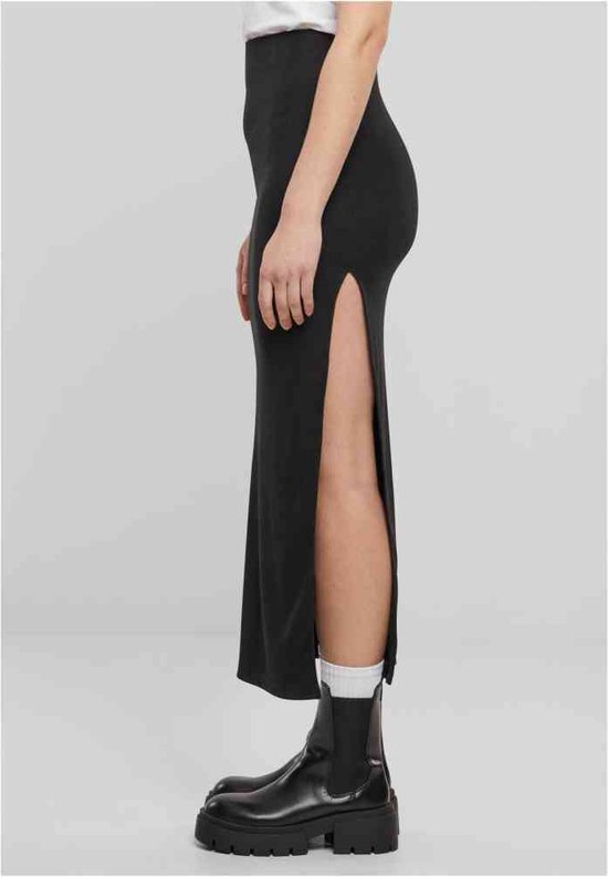 Urban Classics - Jupe longue côtelée à fente haute - XL - Zwart