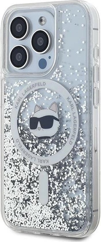 Karl - Lagerfeld - Coque MagSafe Liquid Glitter Choupette Head pour iPhone - 15 - Pro - Max - transparente