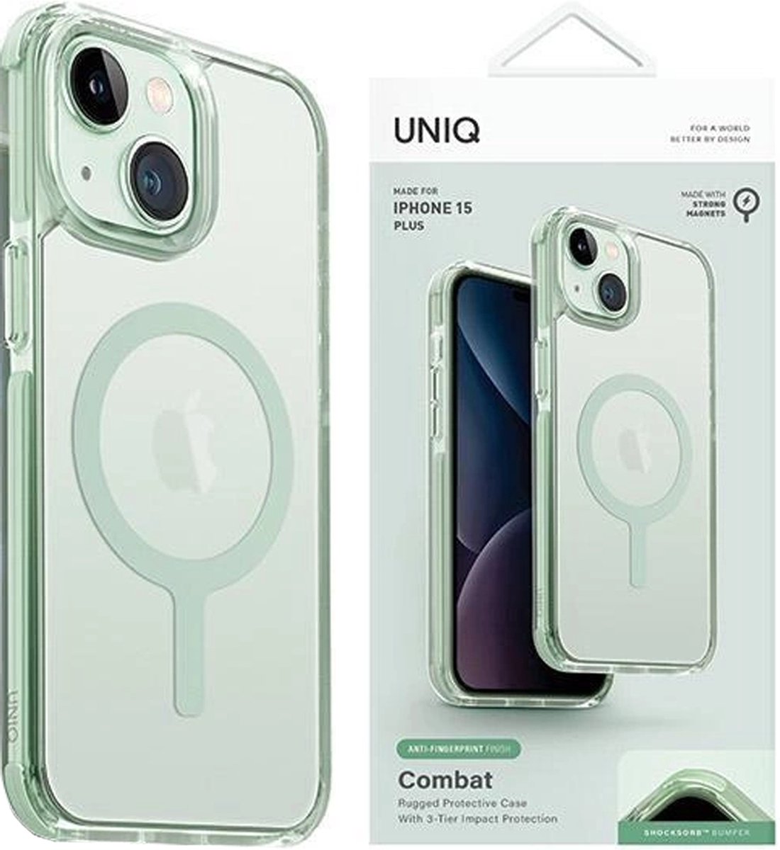 UNIQ - Combat - Magclick Oplaadhoesje voor iPhone - 15 - Plus / 14 - Plus - mint