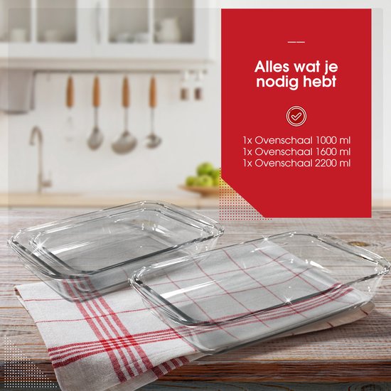 Kit 4 Assadeiras De Vidro Retangulares 1l, 1,6l, 2,2l, 3l Transparente