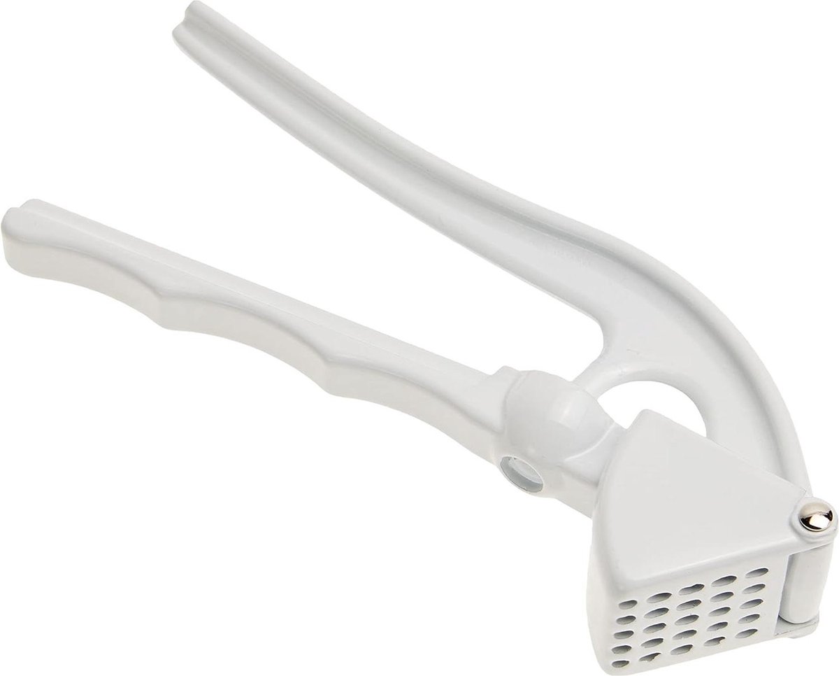 Knoflookpers metaal wit 17 cm 2-in-1 Knoflookpers Kersenontpitter