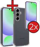 Hoesje Geschikt voor Samsung S24 FE Hoesje Siliconen Shock Proof Case Hoes Met 2x Screenprotector - Hoes Geschikt voor Samsung Galaxy S24 FE Hoes Cover Case Shockproof - Transparant