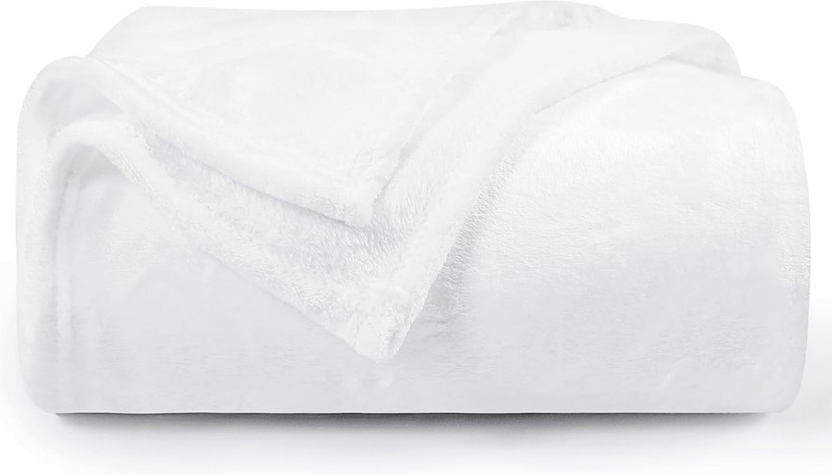 Pluizige Witte Knuffeldeken 150 x 200 cm - Warme Fleece Deken voor Bank en Woonkamer