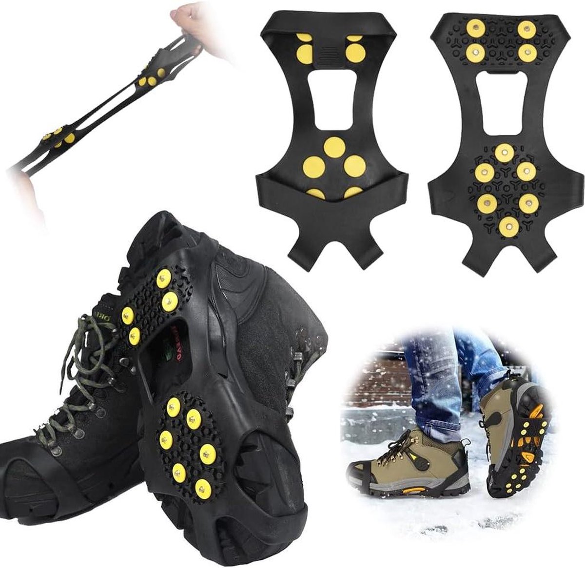 Sneeuw grips voor schoenen laarzen | rubberen spikes ijsschoenplaatjes met 10 stalen noppen