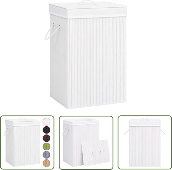 vidaXL Bamboewasmand - Wasmand - Wasmand met 2 vakken 72 L bamboe wit - Wasbak - Textielopbergbox - Sorterende Wasmand