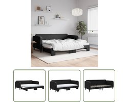vidaXL Sofa Bed - Slaapbank - Slaapbank met onderschuifbed en matrassen 90x200 cm stof zwart - Tweepersoons Bed - Boxspring - Onderbed