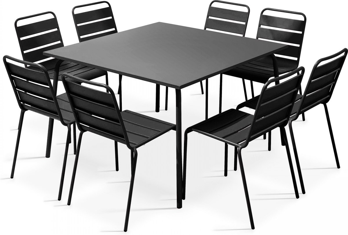 Oviala - Tuinset met tafel en 8 grijze stoelen - Palavas