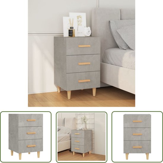 The Living Store Table de Chevet Aspect Béton Gris - 40x40x66 cm - 3 Tiroirs