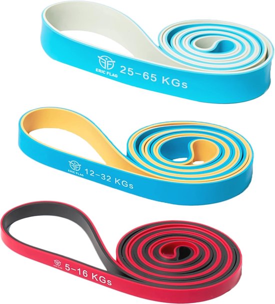 Eric Flag Elastic Bodybuilding Band with 3 Levels of Resistance for Fitness, Sports, Street Workout - Natural Latex Elastic Bodybuilding Band, Pilates Equipment, Resistance for Pull-Ups, Pumps