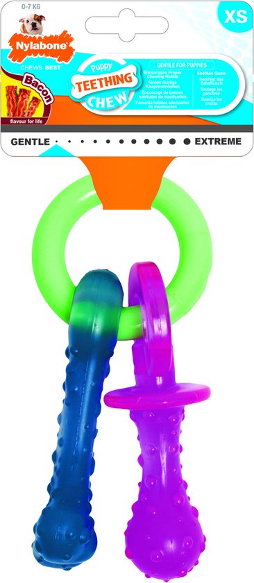 Sucette de dentition Nylabone Puppy Flexible - Jouets pour chiens - Lard 215x100x38 mm 108 g Rose Bleu Vert Jusqu'à 11kg Petit