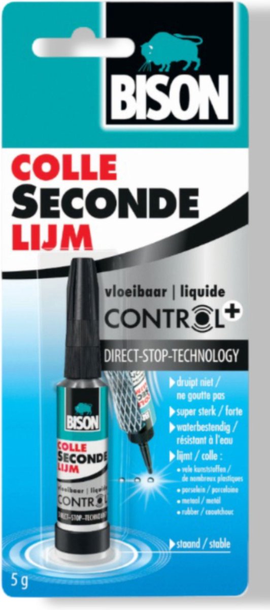 Bison Secondelijm Vloeibaar Control 5g, sterke secondelijm, direct stop technologie, vaatwasser bestendig, water resistent, voor iedere reparatie in en om het huis — afbeelding 1