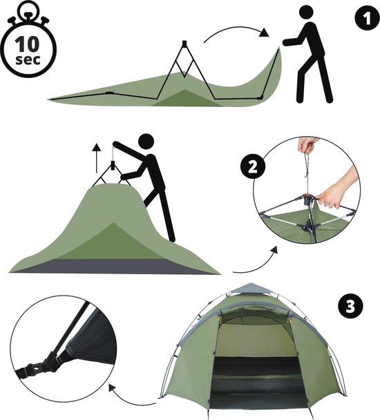 Pop Up Tent voor 3-4 Personen - Waterdichte & Winddichte Familie Tent - Ideaal voor Camping, Festivals & Reizen - Ultralicht en Robuust met Snelle Opbouw van POP — afbeelding 5