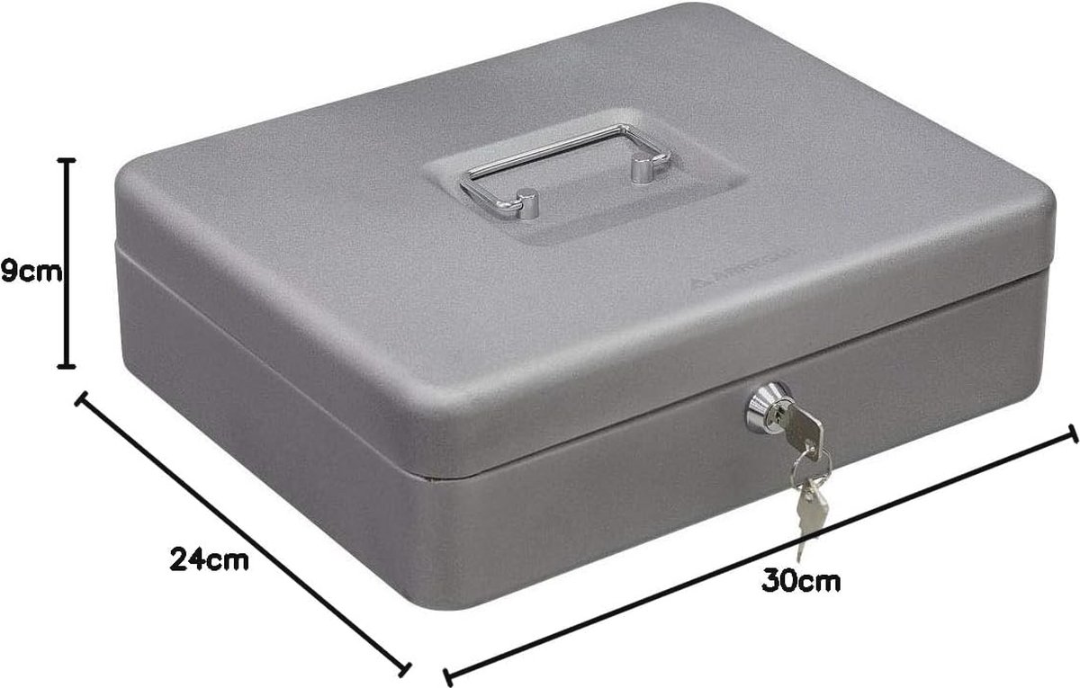 ARREGUI Cashier Clip C9244H-EUR Geldkist met Muntentelbord | Stalen Geldkistje met Euro Telbord voor Munten en 4 Bankbiljet Compartiment met Clip | 30 cm Breed | Geldkluisje met Handvat | Kassa |Zwart