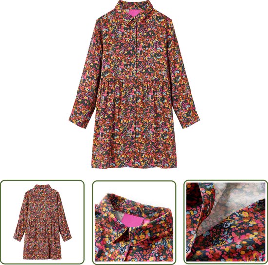 Foto: Vidaxl meisjesjurk kinderjurk kinderjurk met lange mouwen 116 meerkleurig bloempatroon zomerjurk langmouwjurk