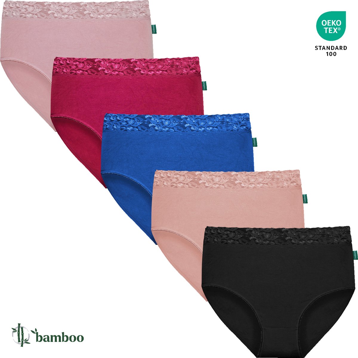 Dames Kanten Maxi Slip - Effen - Mix Kleuren - 5-Pack - Maat L/XL - Bamboe Viscose - Dames Ondergoed - Lingerie