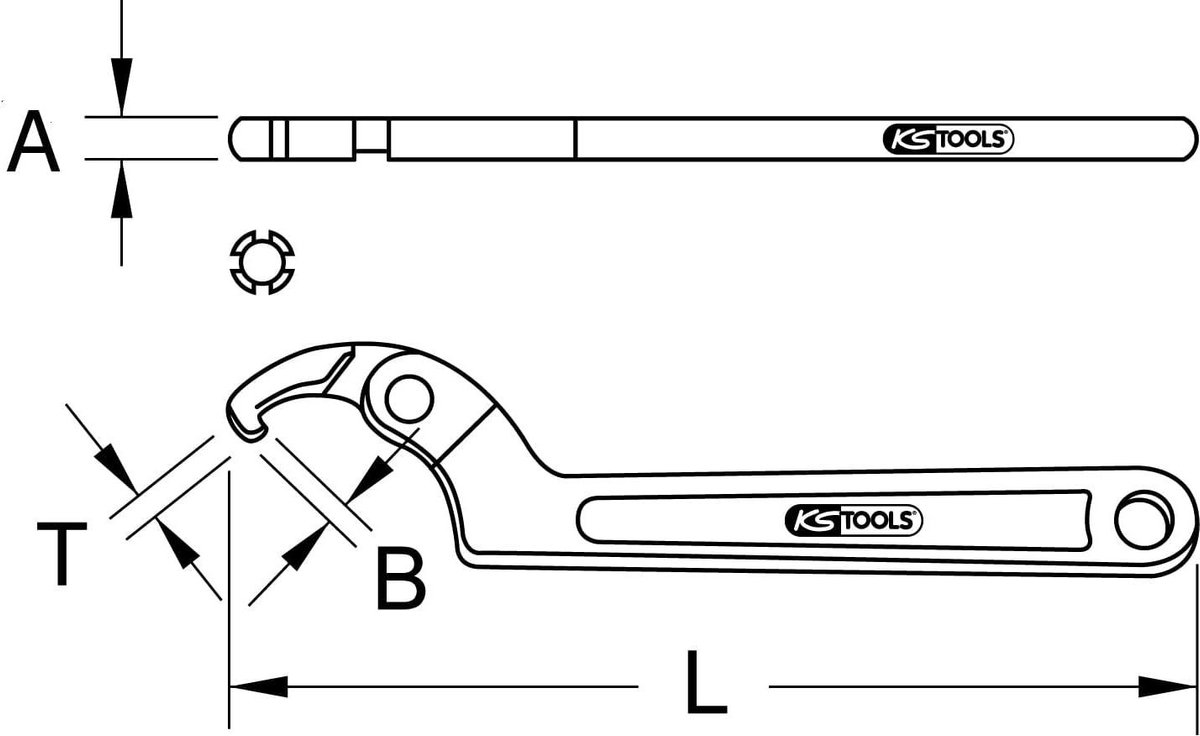 Haaksleutel met gebogen haak scharnierend - 19-50mm - verstelbaar - handgereedschap