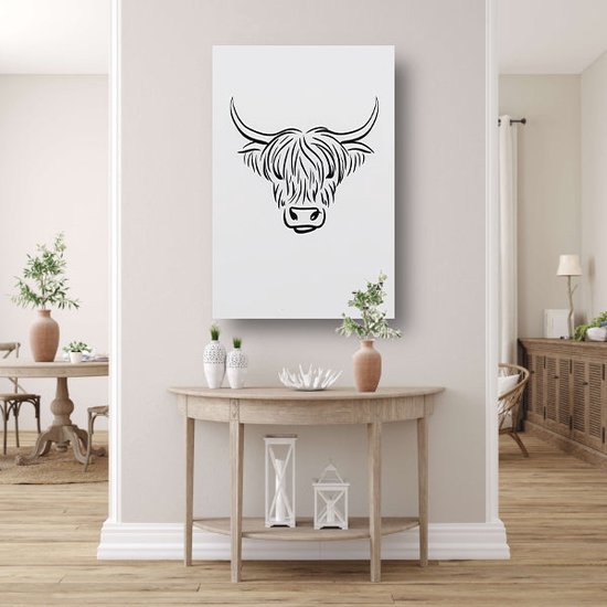 Peintures sur verre des Highlanders écossais - Peinture sur verre Animaux - Peintures de cornes de verre - Décoration murale classique - Plexiglas - Accessoires de maison verre acrylique 80x120 cm