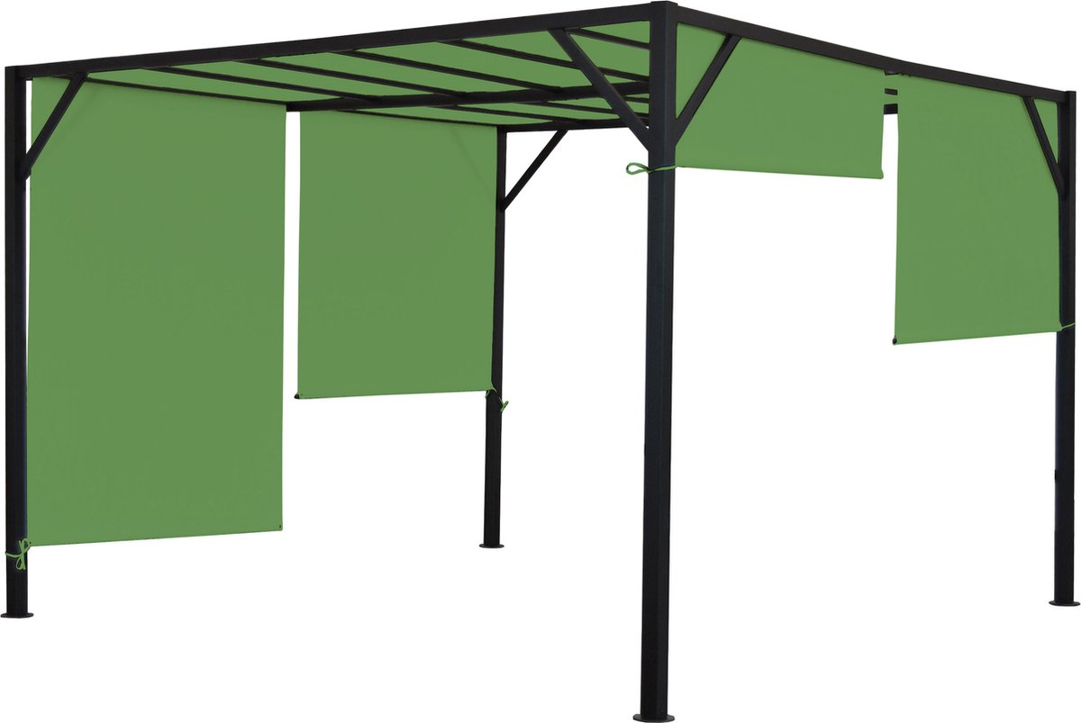 Pergola Baia, tuinpaviljoen terrasoverkapping, stevig 6cm stalen frame + schuifdak groen ~ 3x4m