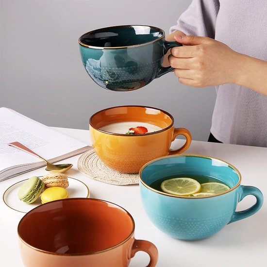 NIUKOMY Extra Grote Koffiemok 1000 ml, 1l Keramische Theemok met Deksel en Lepel, Super Grote Mok, Enorme Beker van Porselein, XXL Mok voor Kantoor en Thuis, Geel